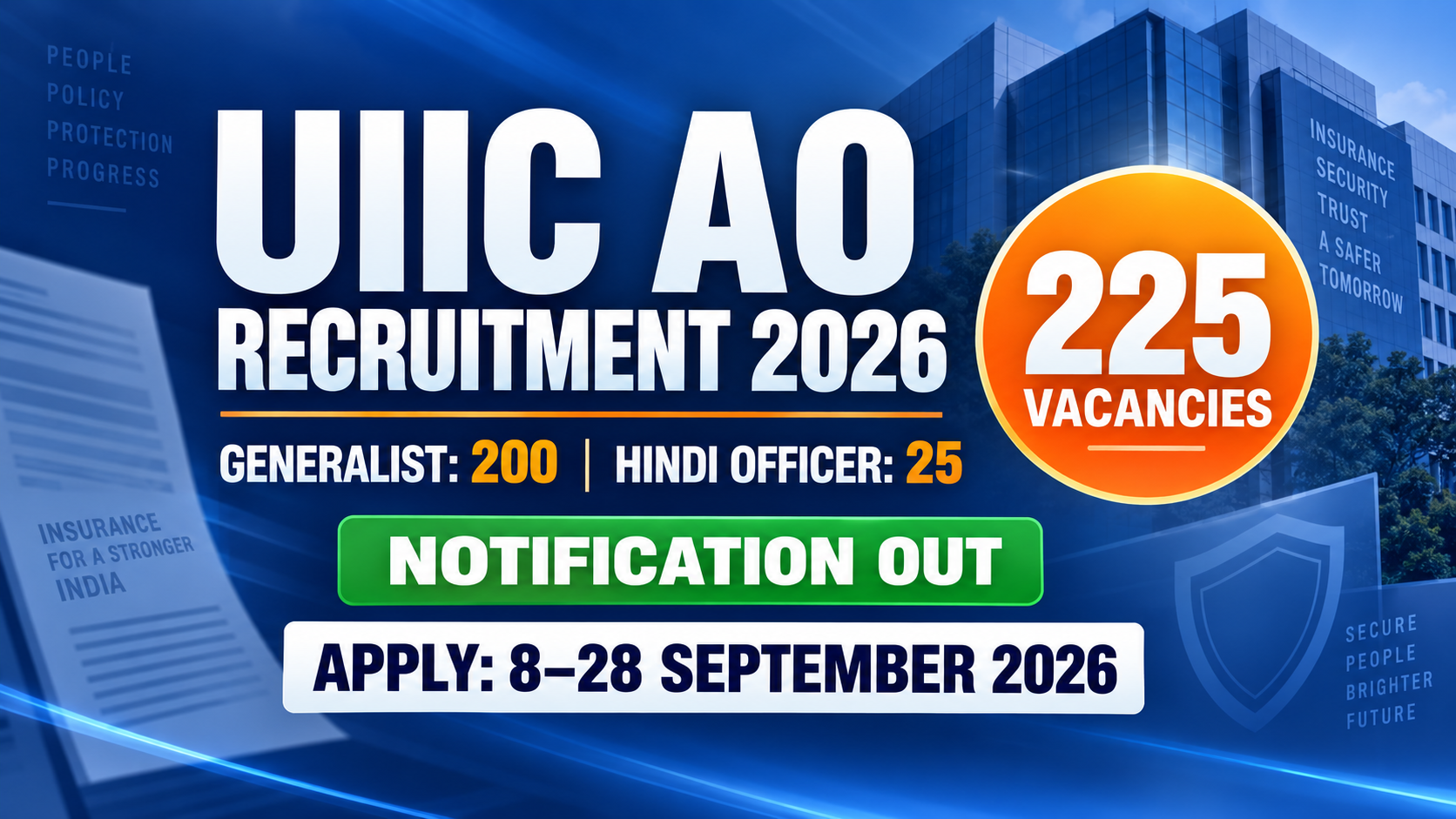 UIIC AO Recruitment 2026 notification out for 225 Administrative Officer vacancies
